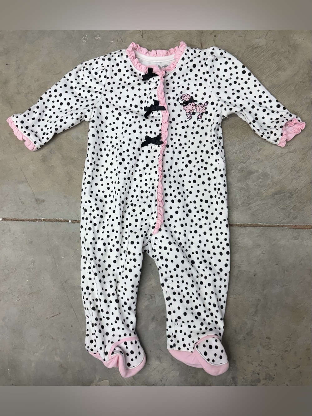 Little Me - Polka Dot Footed Outfit with a Poodle and Pink Trim - Size 3 Months